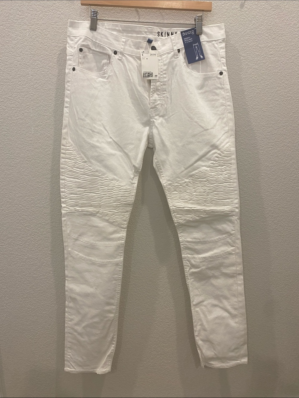 H&M White Skinny Ribbed Knee Jeans for Men